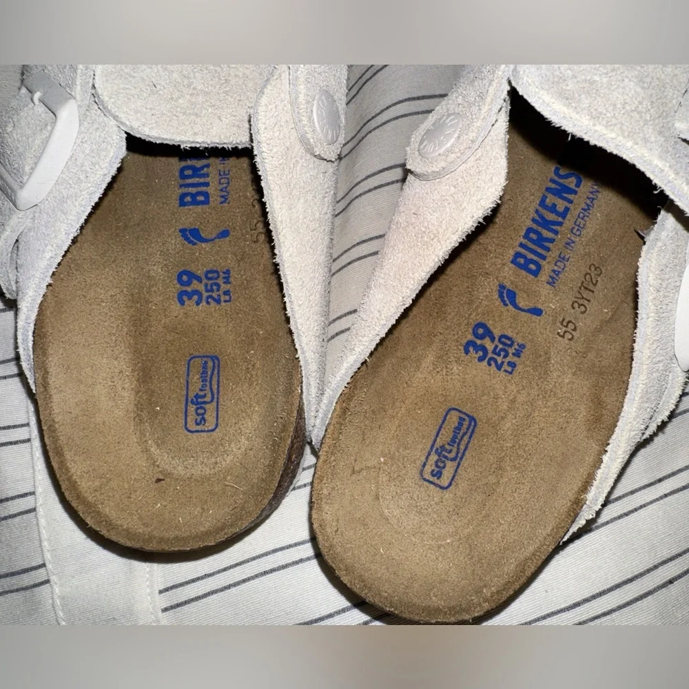 Birkenstock Boston Mules Antique White Suede Leather Slides - Picture 8 of 8